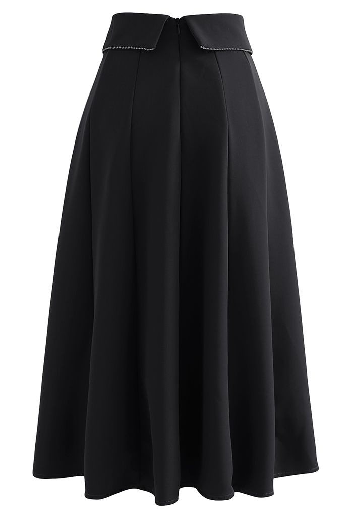 Crystal Flap Seam Detailing Midi Skirt in Black - Retro, Indie and ...