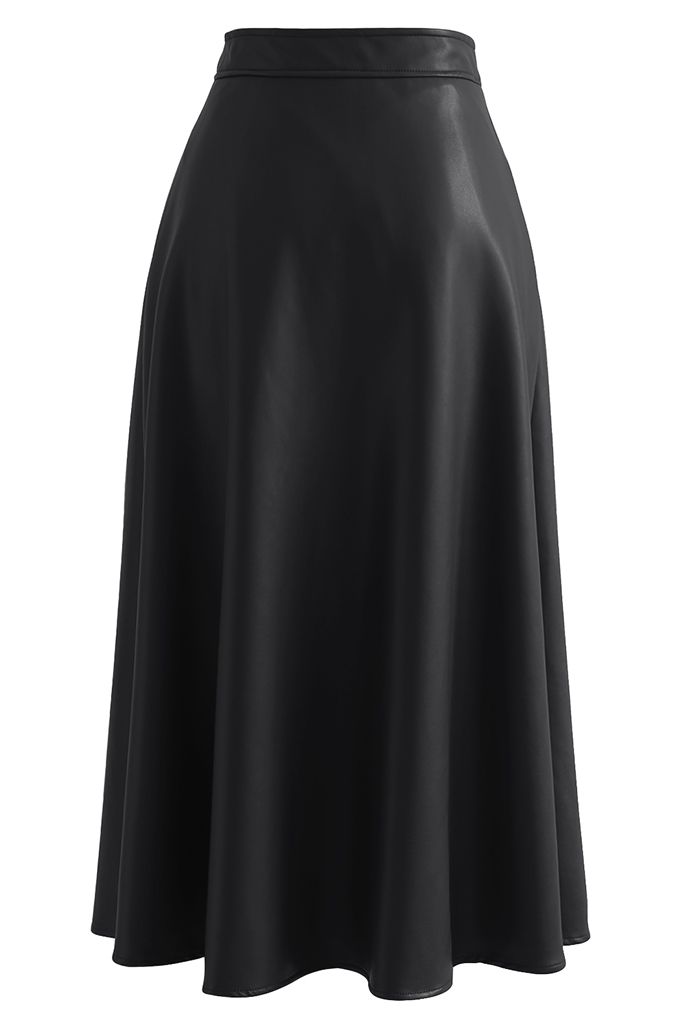 Dual Patched Pockets A-Line Faux Leather Skirt in Black - Retro, Indie ...
