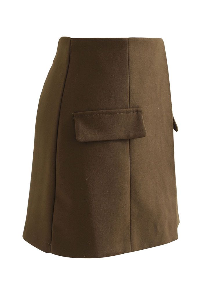 Flap Accent High-Waisted Mini Skirt in Tan - Retro, Indie and Unique ...