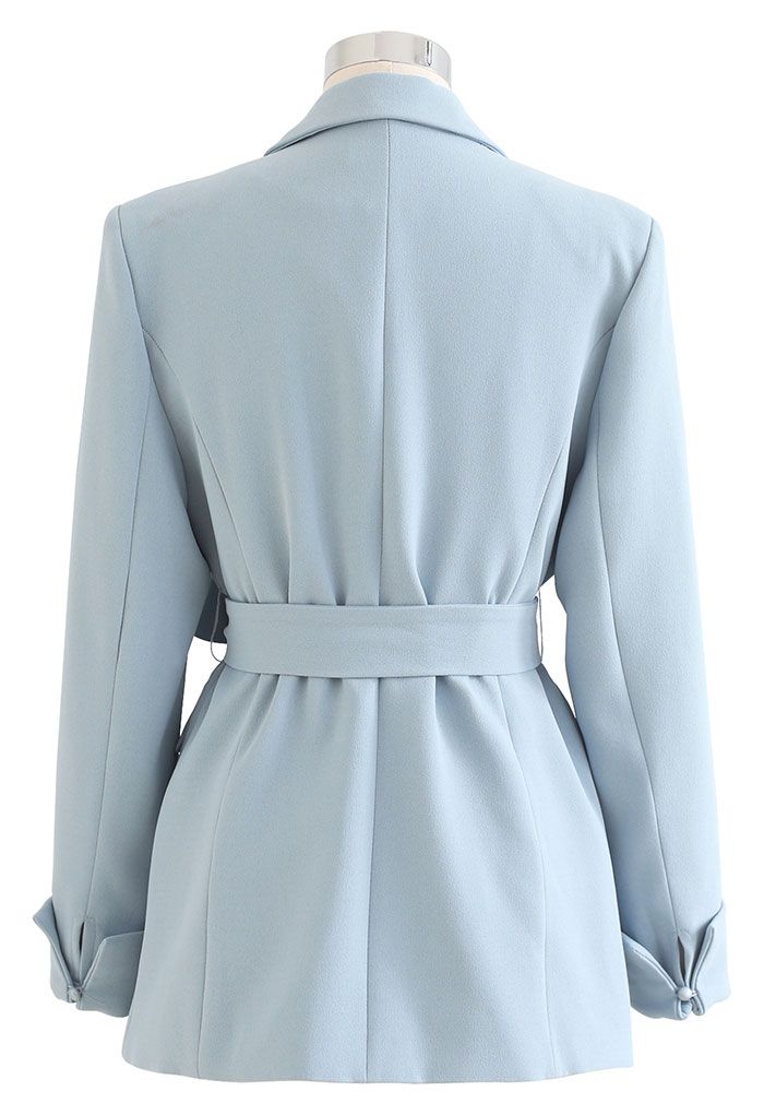 Self-Tied Bowknot Double-Breasted Blazer in Baby Blue - Retro, Indie ...