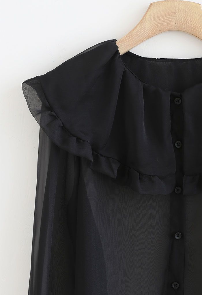 Exaggerated Peter-Pan Collar Sheer Shirt in Black - Retro, Indie and ...