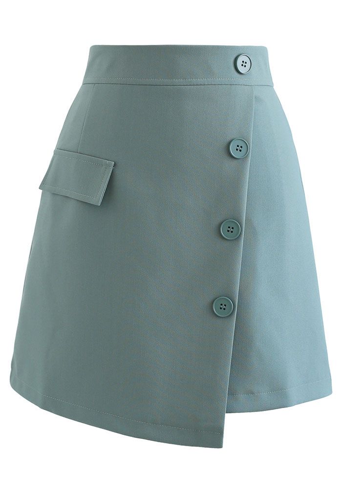 Buttoned Fake Pocket Flap Mini Skirt in Teal - Retro, Indie and Unique ...