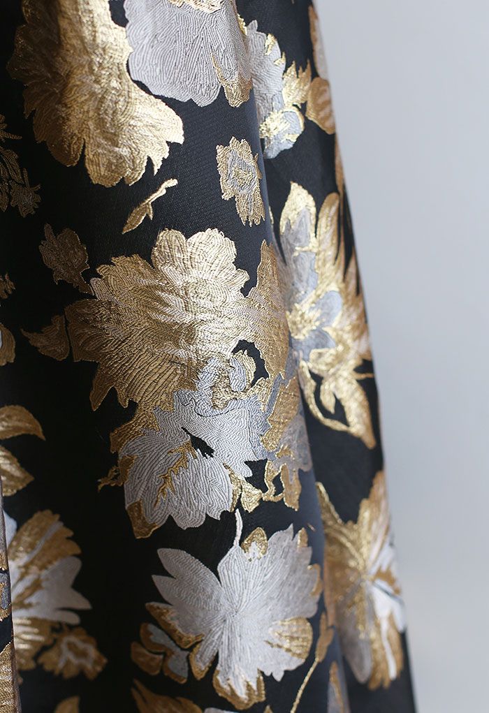 Golden Bouquets Jacquard A-Line Midi Skirt