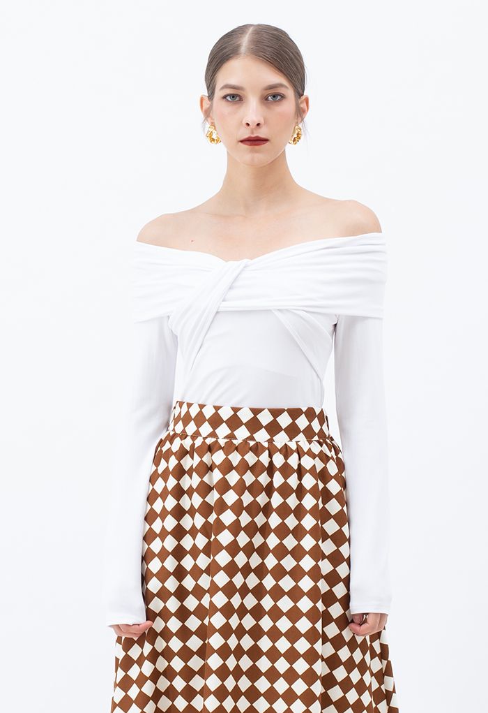 Twisted Front Off-Shoulder Crop Top in White