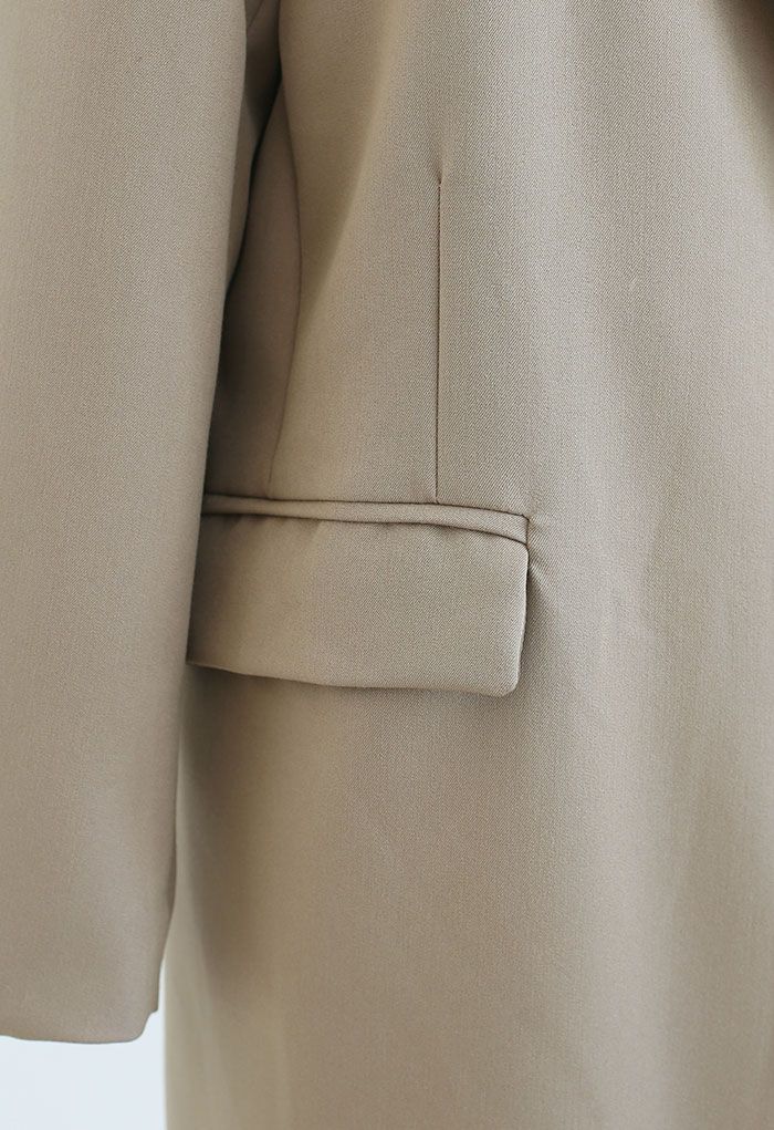 Single-Breasted Pocket Longline Coat in Tan