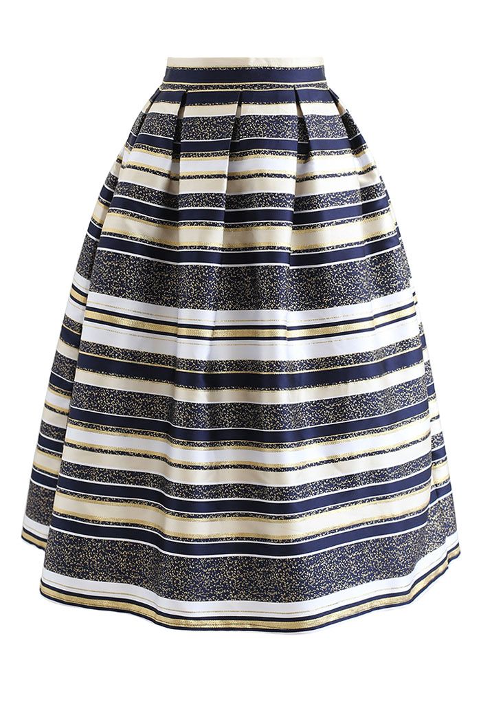 Horizontal Striped Jacquard Pleated Flare Skirt - Retro, Indie and ...