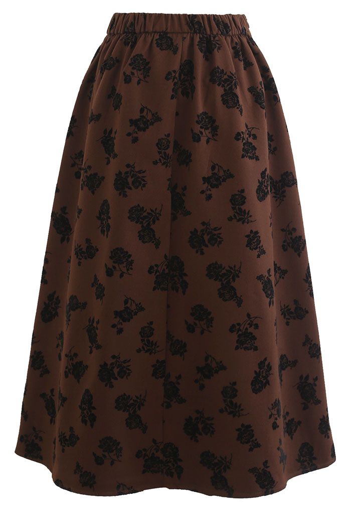 Posy Print Pleated Midi Skirt in Brown - Retro, Indie and Unique Fashion