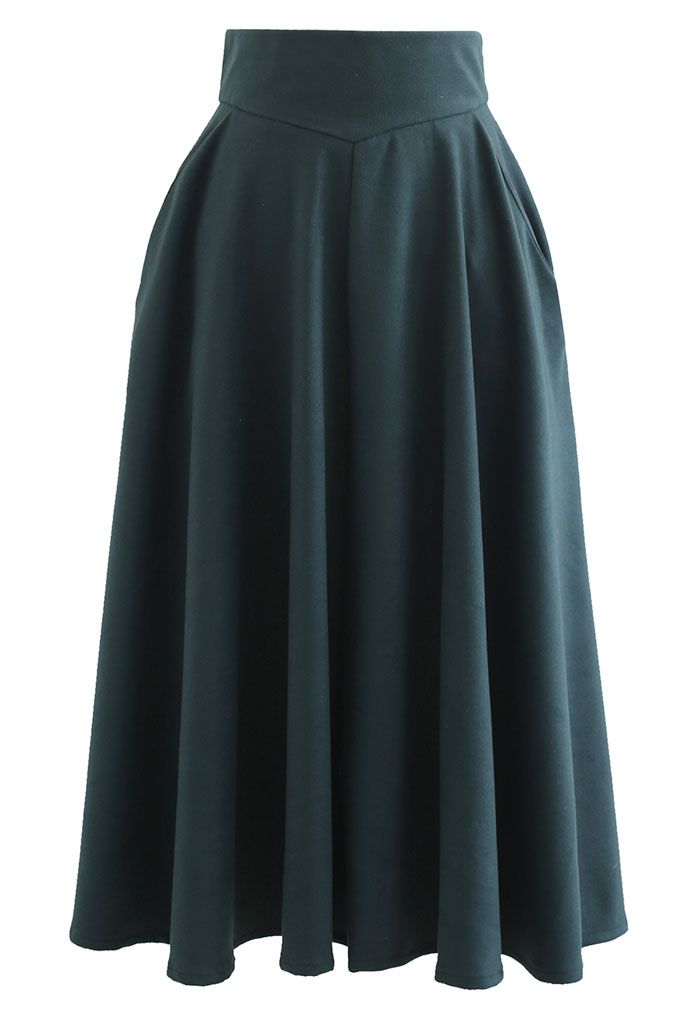 Classic Side Pocket A-Line Midi Skirt in Green - Retro, Indie and ...