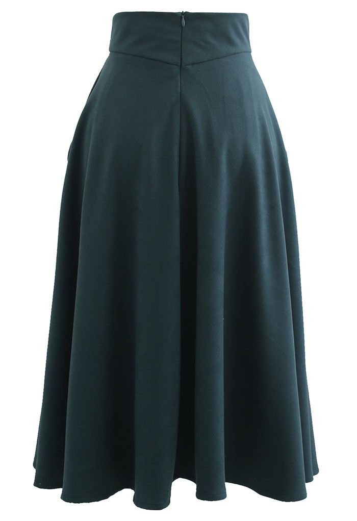 Classic Side Pocket A-Line Midi Skirt in Green - Retro, Indie and ...
