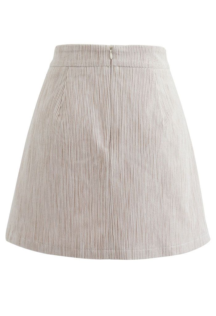 Button Decorated Corduroy Mini Bud Skirt in Sand