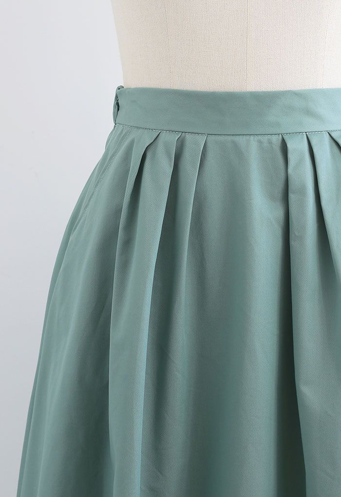 Jade Green Side Pocket Flare Cotton Skirt - Retro, Indie and Unique Fashion