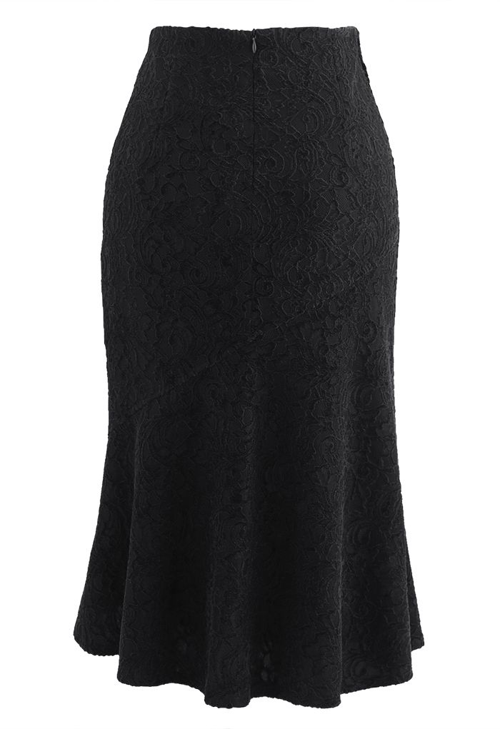 Baroque Velvet Lace Flared Pencil Skirt in Black - Retro, Indie and ...