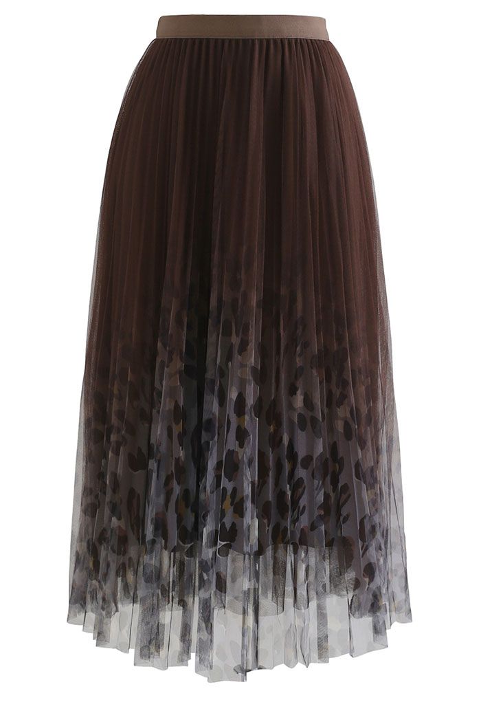 Spot Print Gradient Mesh Pleated Skirt in Brown - Retro, Indie and ...