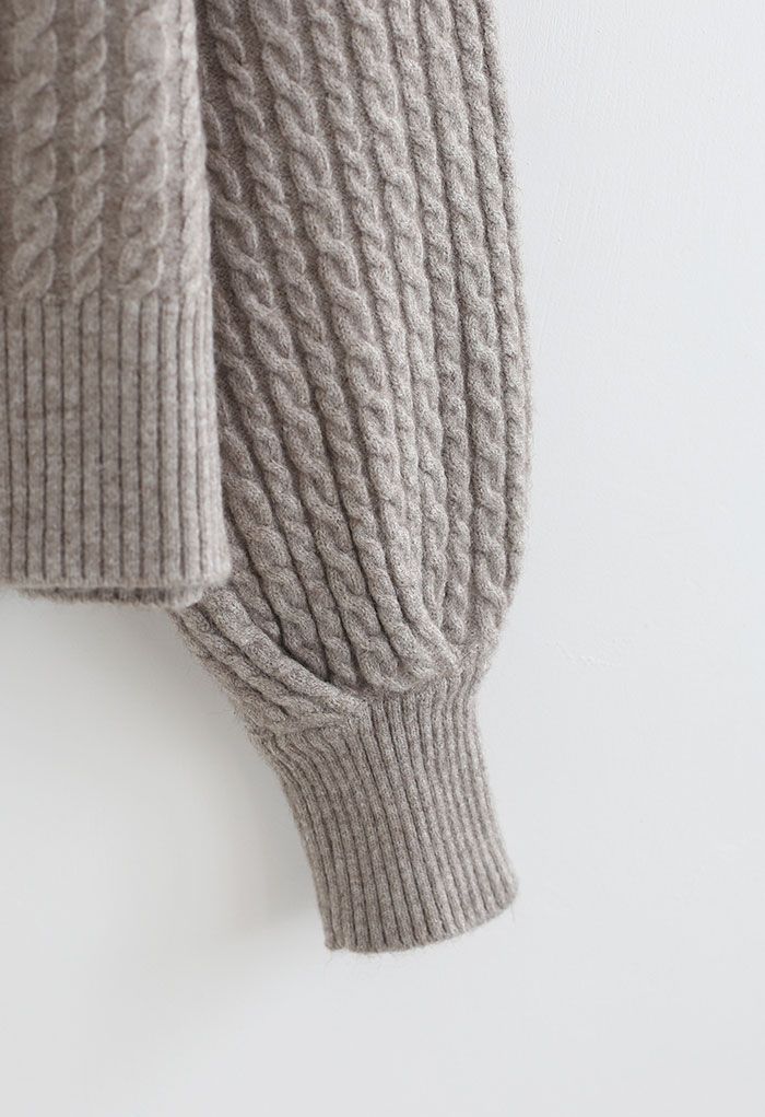 Braid Knit Button Down Crop Cardigan in Linen