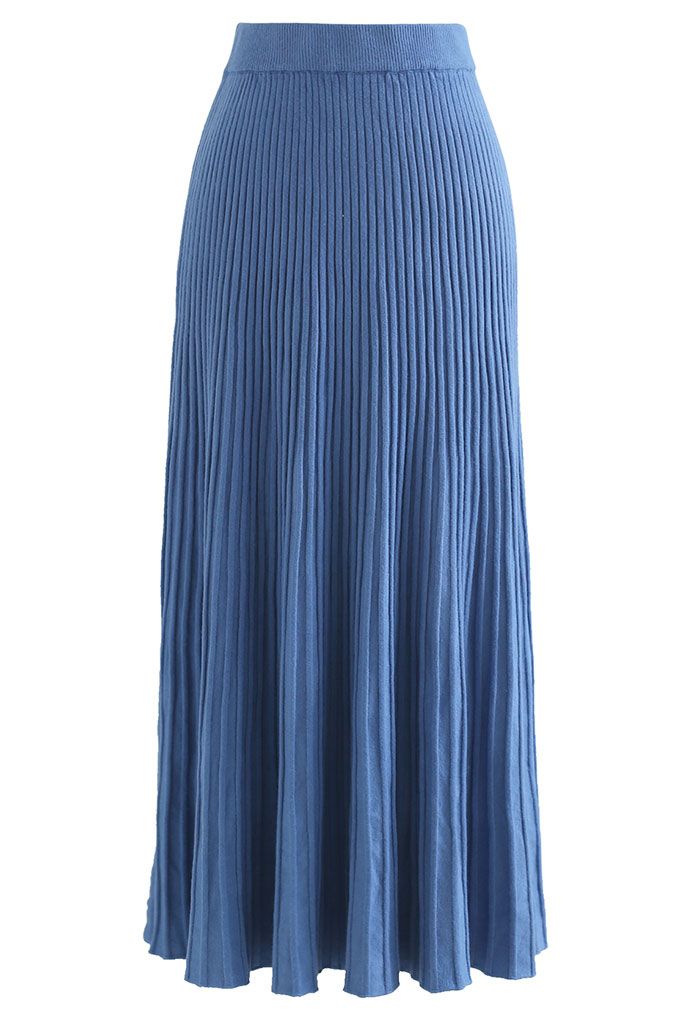 Side Vent High Waist Knit Skirt in Blue - Retro, Indie and Unique Fashion