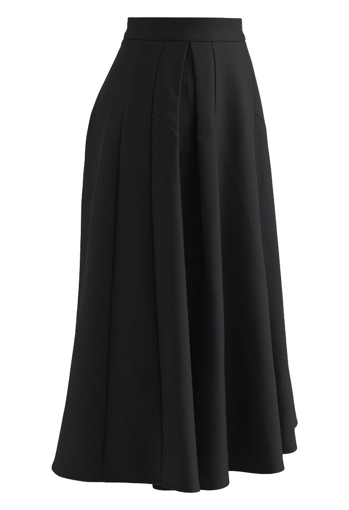 Functional A-Line Pleated Midi Skirt in Black - Retro, Indie and Unique ...