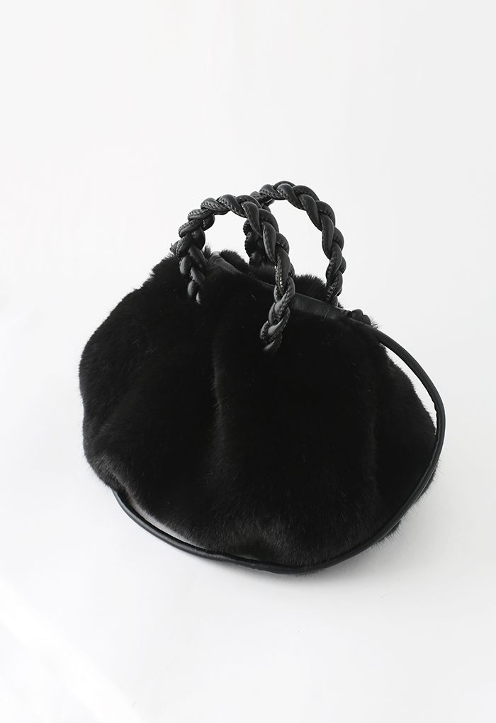 Braided Faux Fur Crossbody Bag in Black