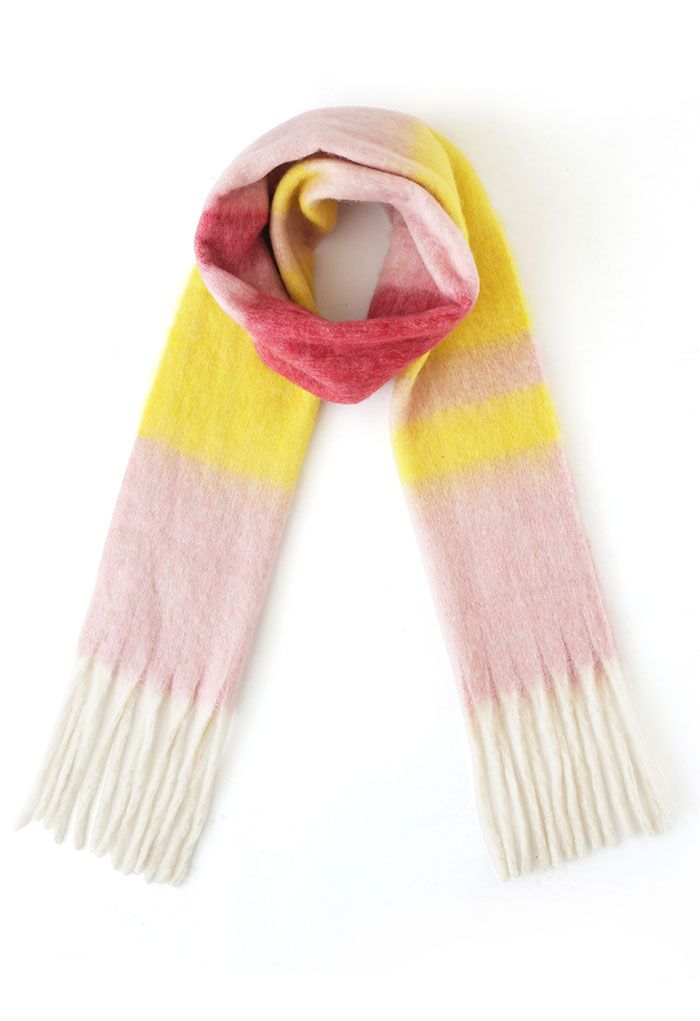 Color Blocked Tassel Oversized Scarf in Pink