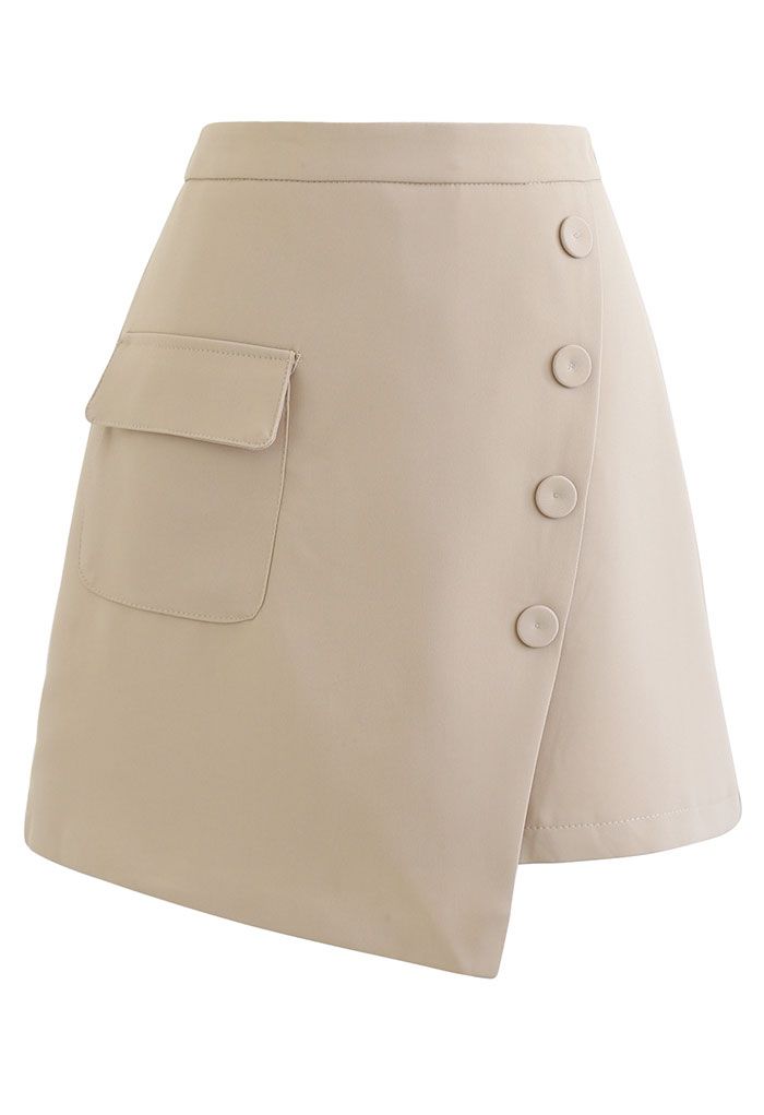 Buttoned Fake Pocket Flap Mini Skirt in Cream - Retro, Indie and Unique ...