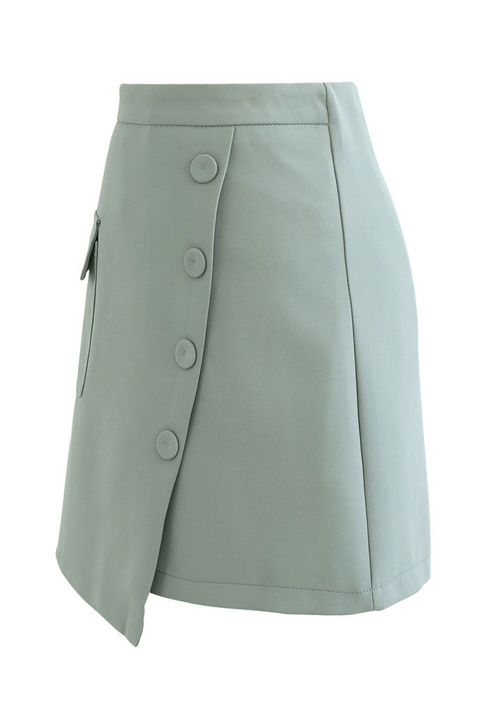 Buttoned Fake Pocket Flap Mini Skirt in Teal - Retro, Indie and Unique ...