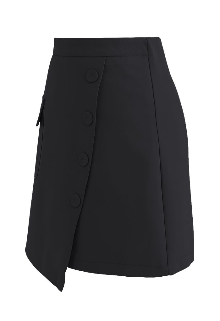 Buttoned Fake Pocket Flap Mini Skirt in Black - Retro, Indie and Unique ...