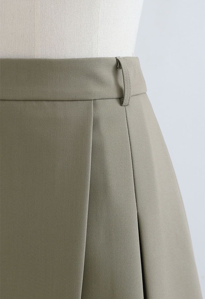 Flap Front Buttoned Waist Mini Skirt in Khaki