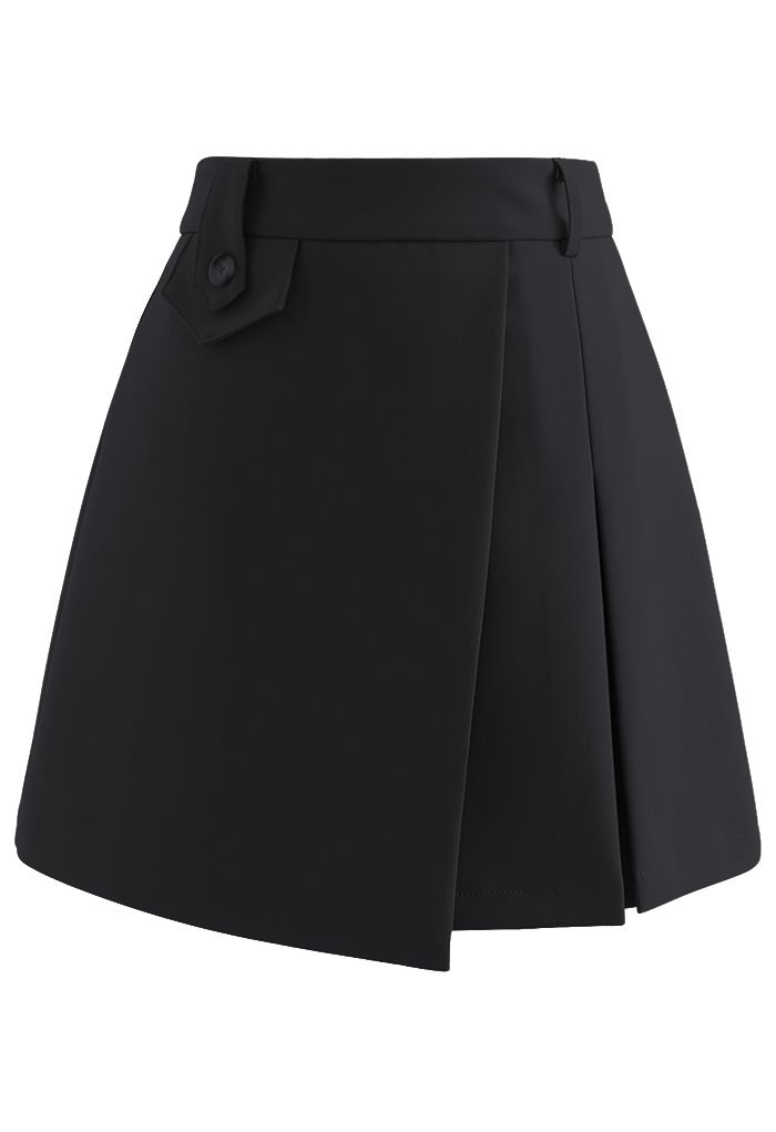 Flap Front Buttoned Waist Mini Skirt in Black - Retro, Indie and Unique ...