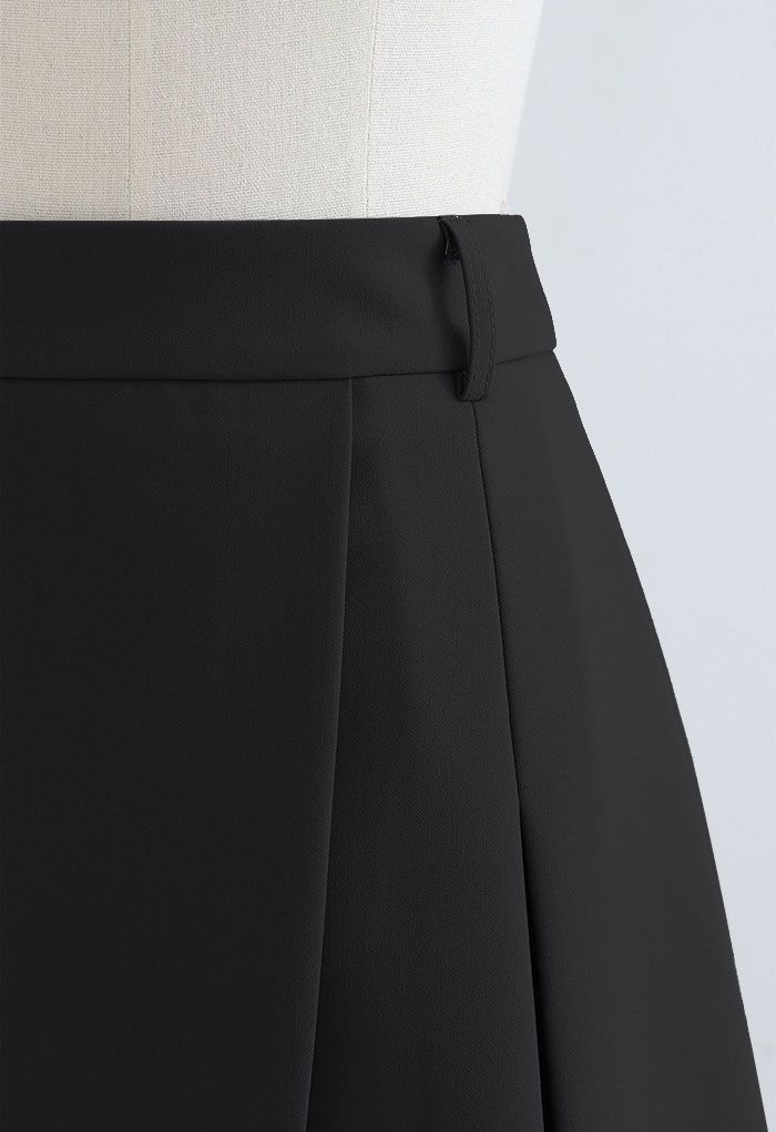 Flap Front Buttoned Waist Mini Skirt in Black
