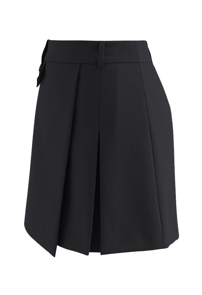 Flap Front Buttoned Waist Mini Skirt in Black - Retro, Indie and Unique ...