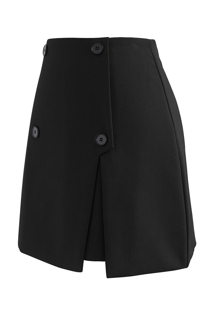 Double-Layered Button Trim Mini Skirt in Black - Retro, Indie and ...