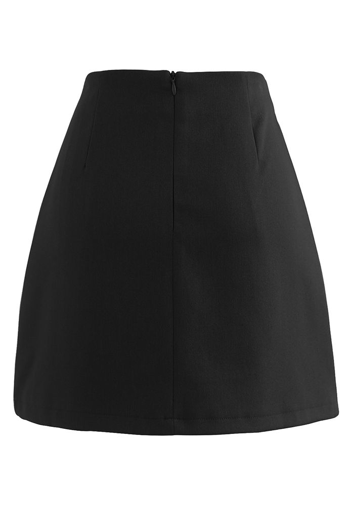 Double-Layered Button Trim Mini Skirt in Black - Retro, Indie and ...