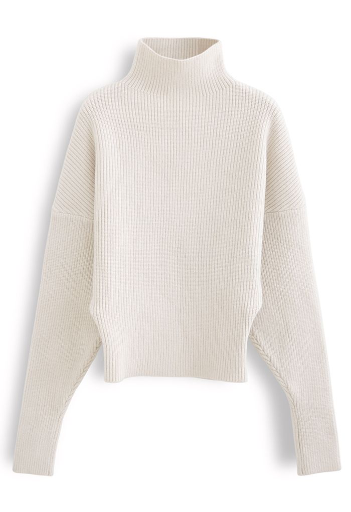 Batwing Sleeves Turtleneck Rib Knit Sweater in Cream - Retro, Indie and ...