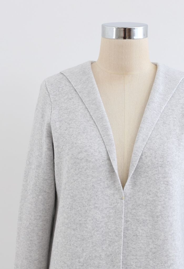Open Front Hooded Knit Longline Cardigan in Grey - Retro, Indie and ...