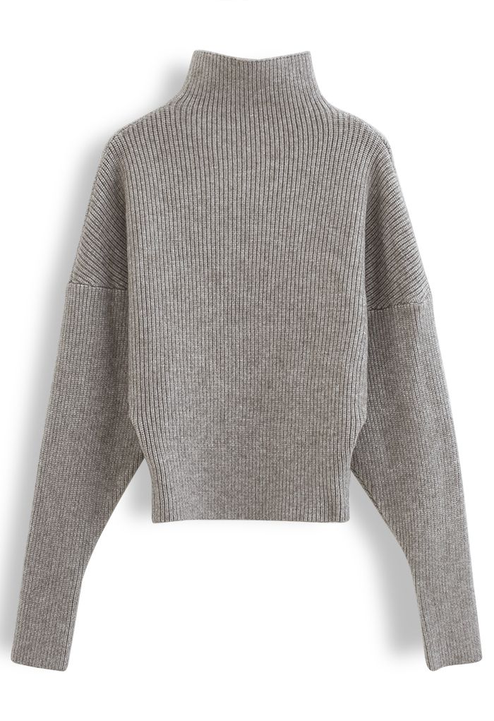 Batwing Sleeves Turtleneck Rib Knit Sweater in Sand - Retro, Indie and ...