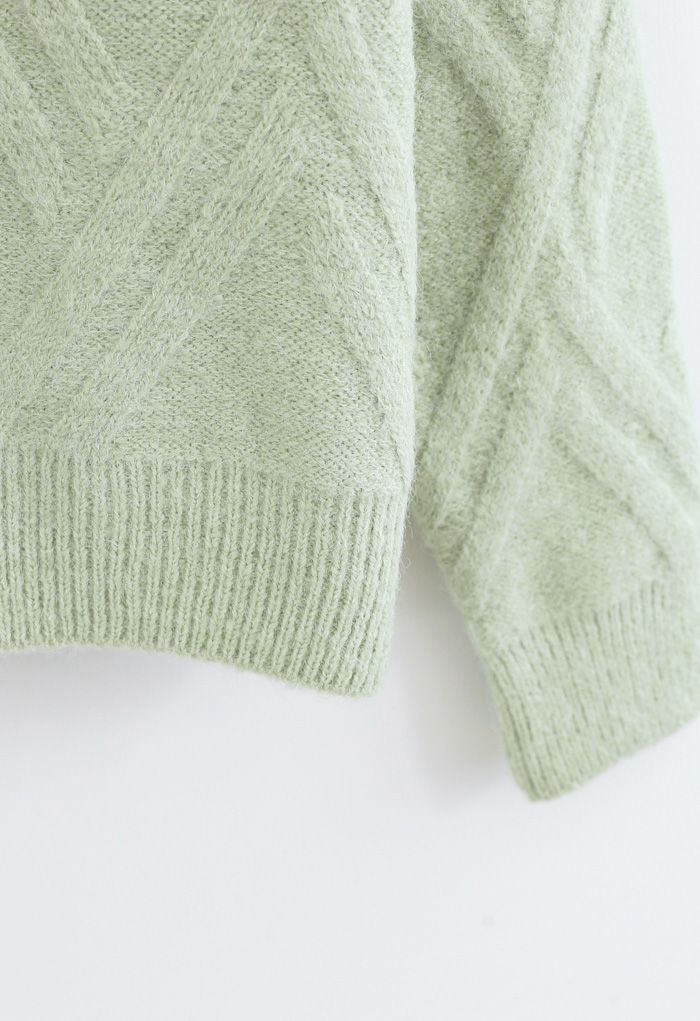 Crisscross Pattern Fuzzy Knit Sweater in Lime - Retro, Indie and Unique ...