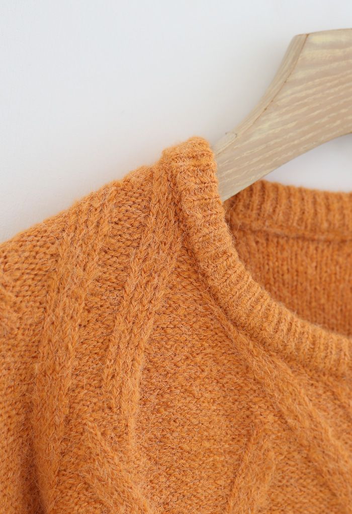 Crisscross Pattern Fuzzy Knit Sweater in Orange - Retro, Indie and ...