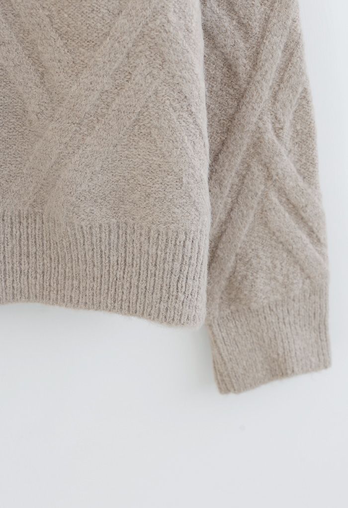 Crisscross Pattern Fuzzy Knit Sweater in Sand - Retro, Indie and Unique ...