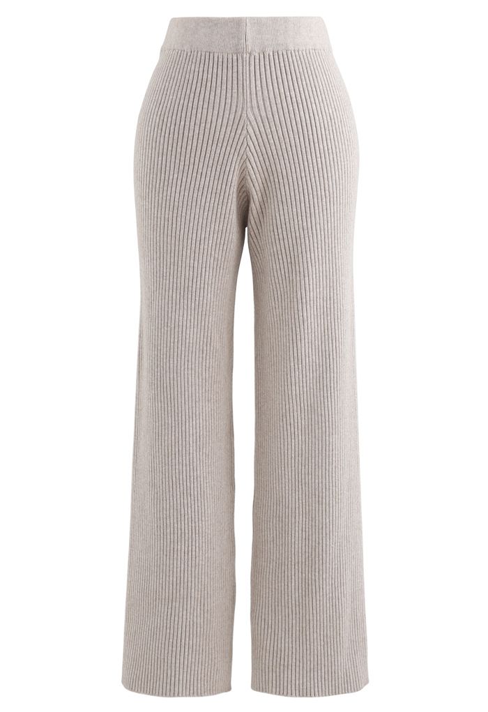 Rib Knit Split Hem Sweater and Pants Set in Sand - Retro, Indie and ...