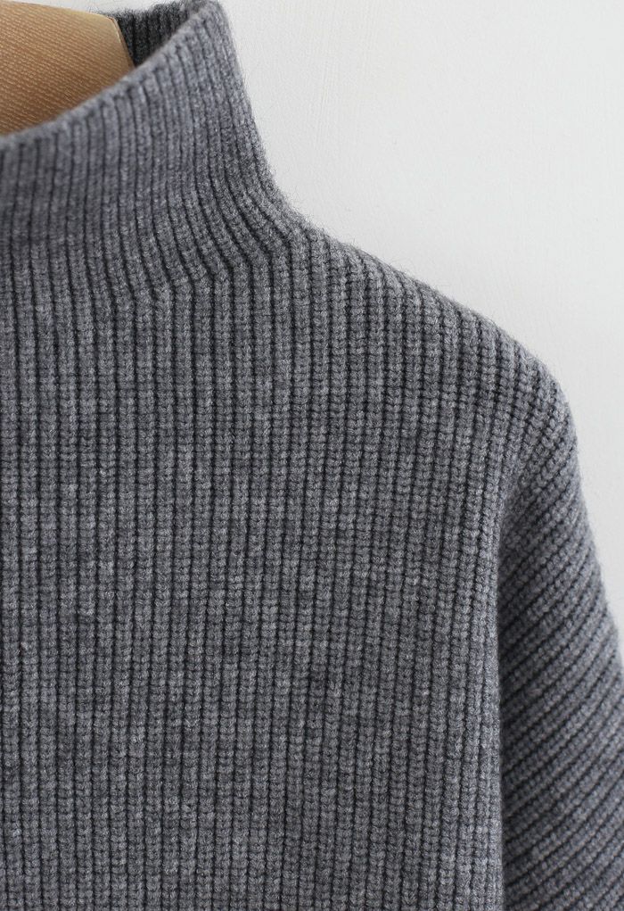Batwing Sleeves Turtleneck Rib Knit Sweater in Grey - Retro, Indie and ...