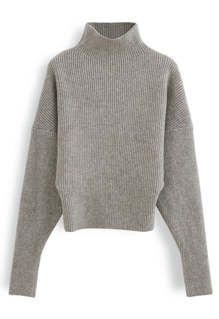 Batwing Sleeves Turtleneck Rib Knit Sweater in Sand - Retro, Indie and ...