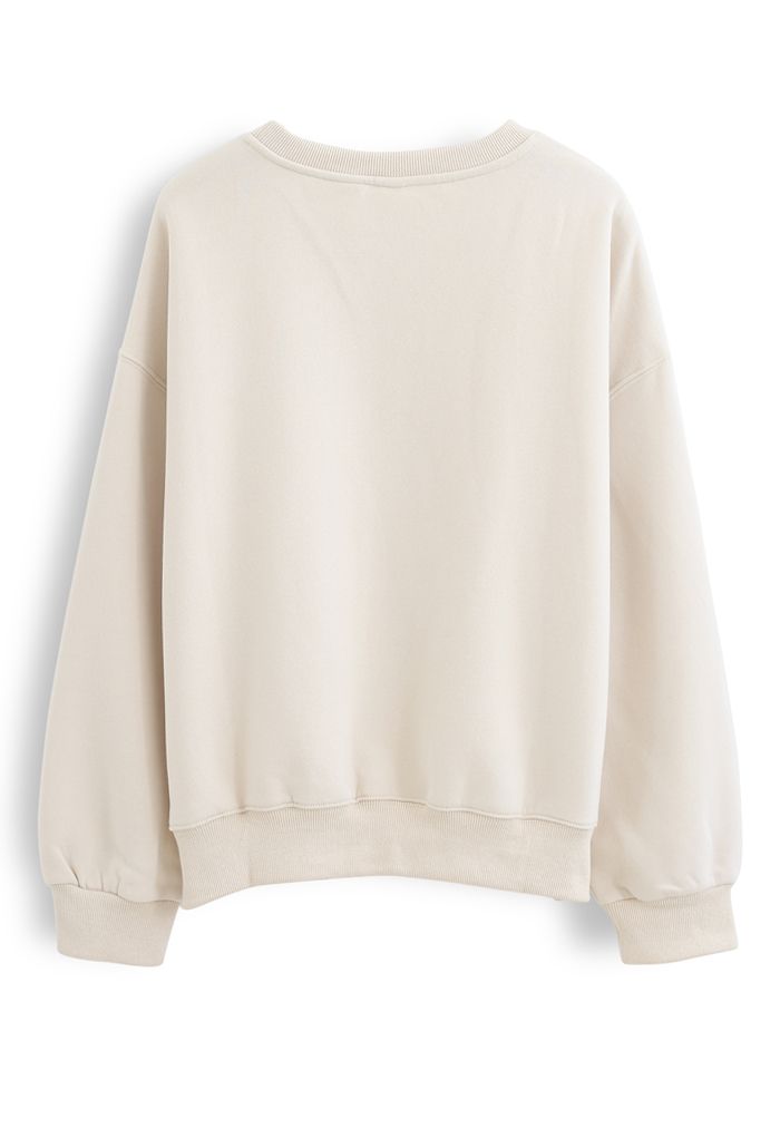 Amore Printed Fleece Sweatshirt in Cream - Retro, Indie and Unique Fashion