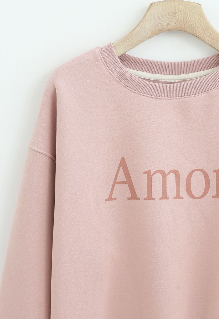 Amore Printed Fleece Sweatshirt in Pink