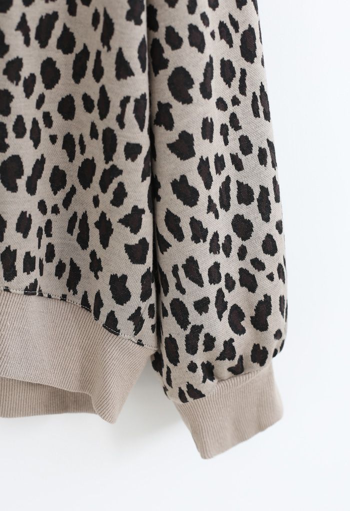 Leopard Print Round Neck Sweatshirt in Tan - Retro, Indie and Unique ...