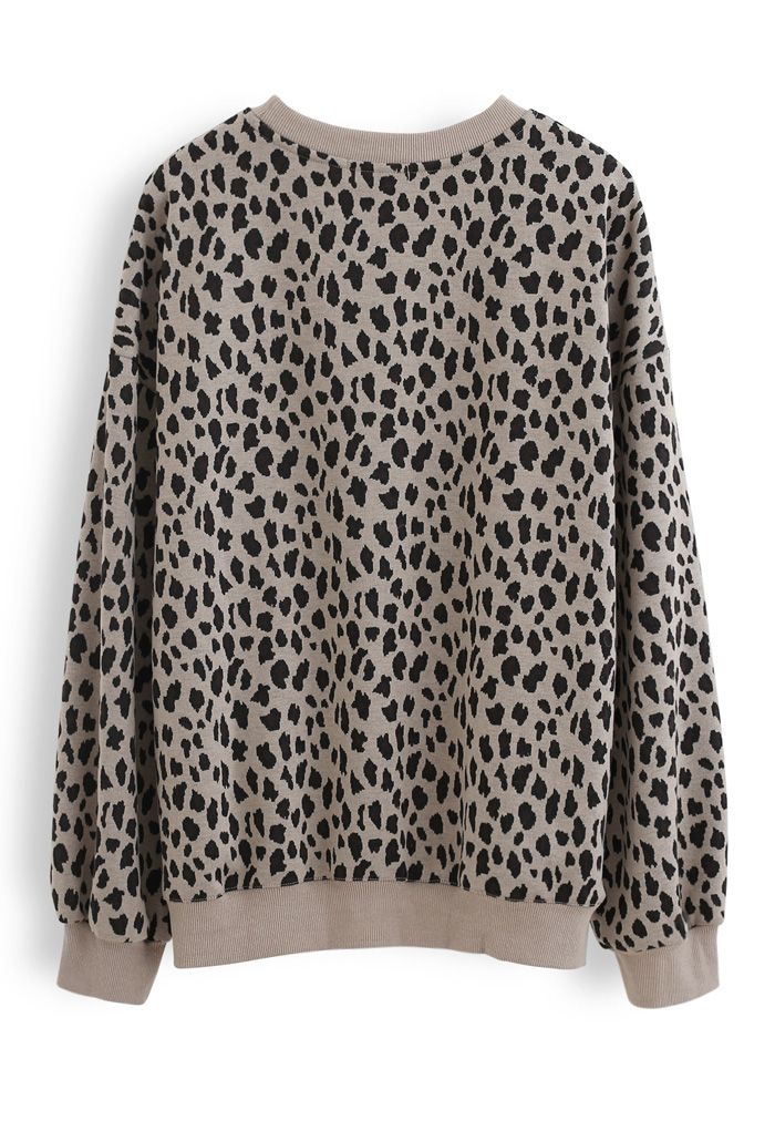 Leopard Print Round Neck Sweatshirt in Tan - Retro, Indie and Unique ...