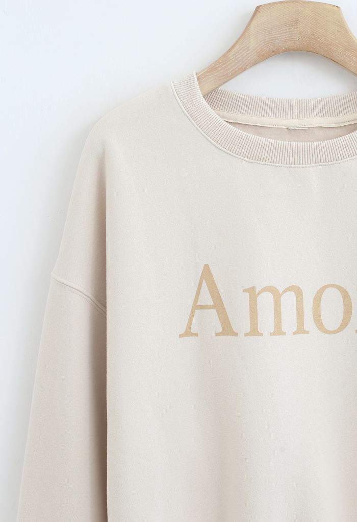 Amore Printed Fleece Sweatshirt in Cream