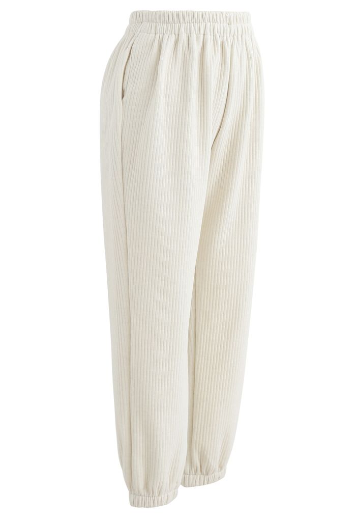 Corduroy Cropped Tapered Joggers in Ivory