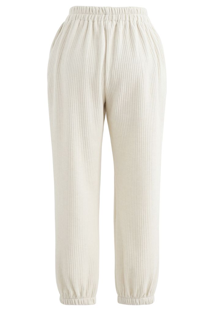 Corduroy Cropped Tapered Joggers in Ivory