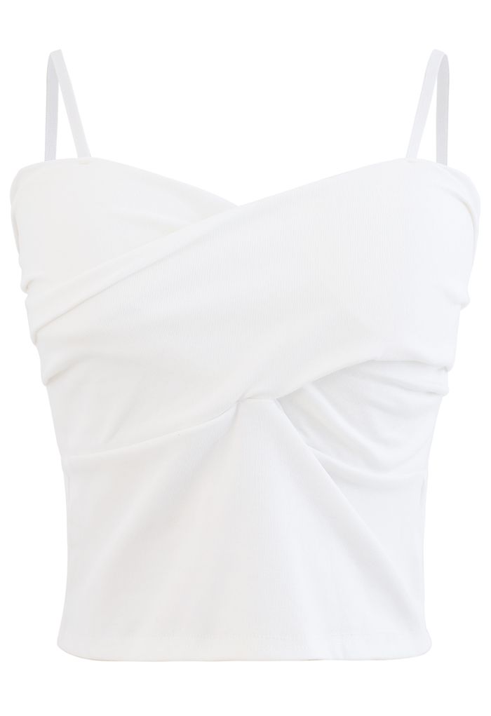Cross Wrap Fitted Cami Top in White - Retro, Indie and Unique Fashion