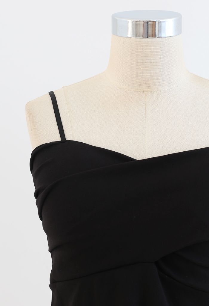Cross Wrap Fitted Cami Top in Black
