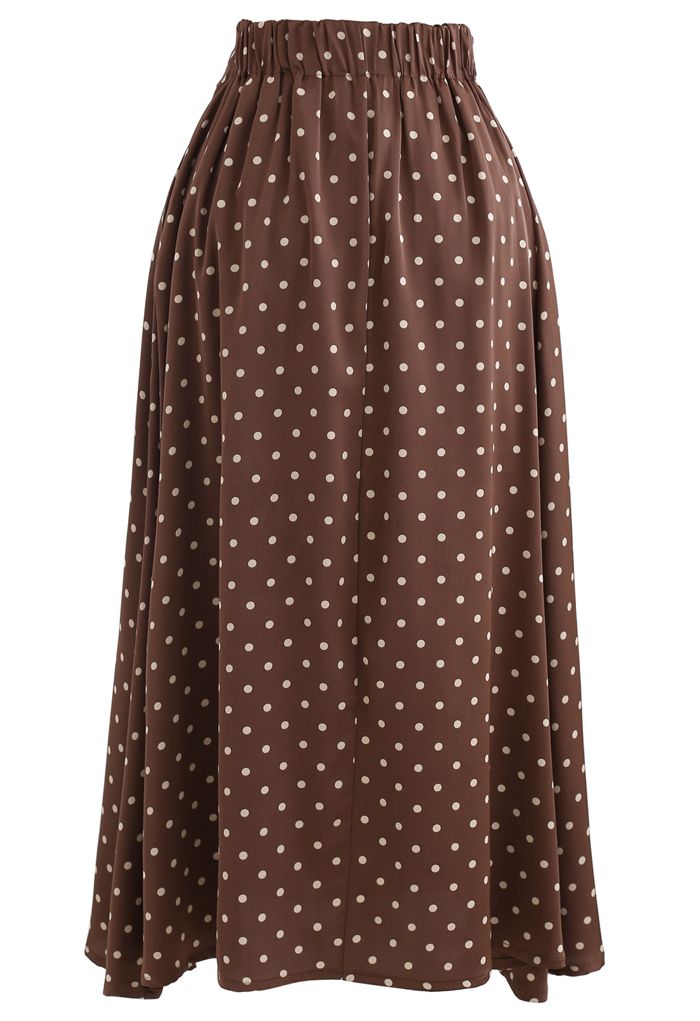 Polka Dots Midi Slip Skirt in Caramel - Retro, Indie and Unique Fashion